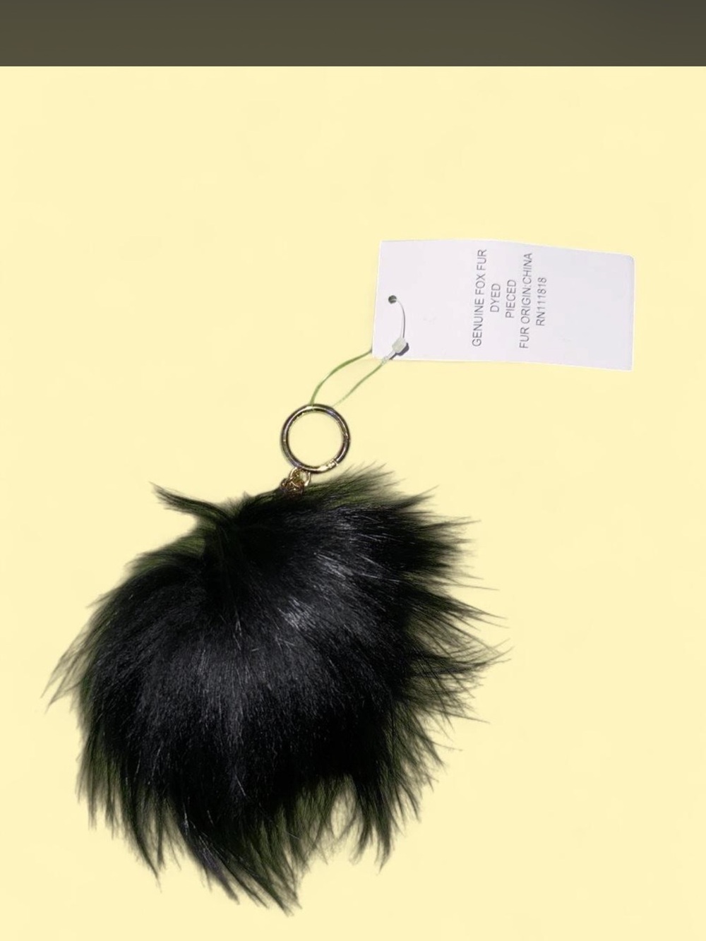 Michael Kors Black Faux Fur Pom Keychain with Gold Ring